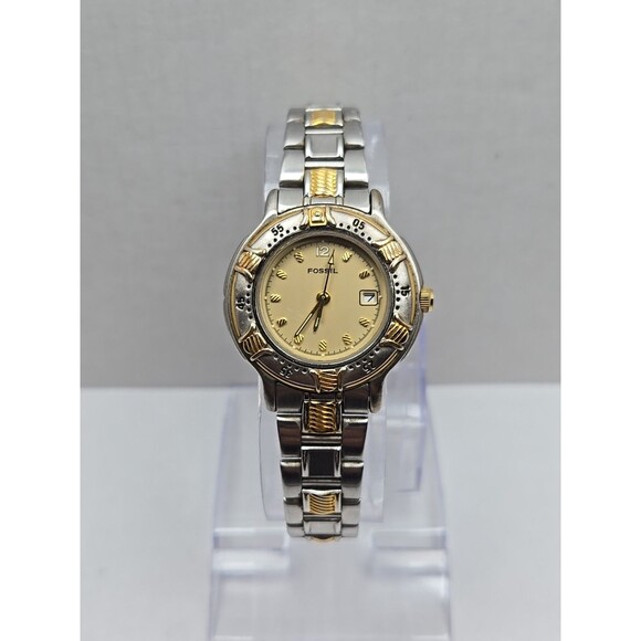 Fossil AM1991 Womens Two Tone Stainless Steel Date Watch Quartz New Battery 5ATM - Picture 1 of 11